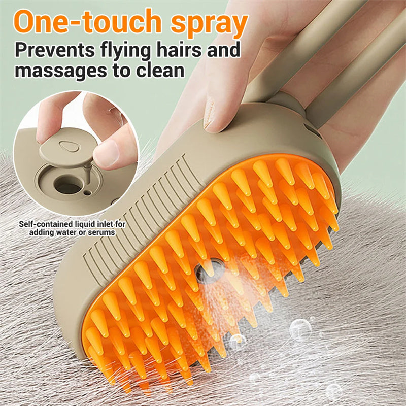 Electric Steam Brush for Cats and Dog-3in 1 Grooming and Massage Tool