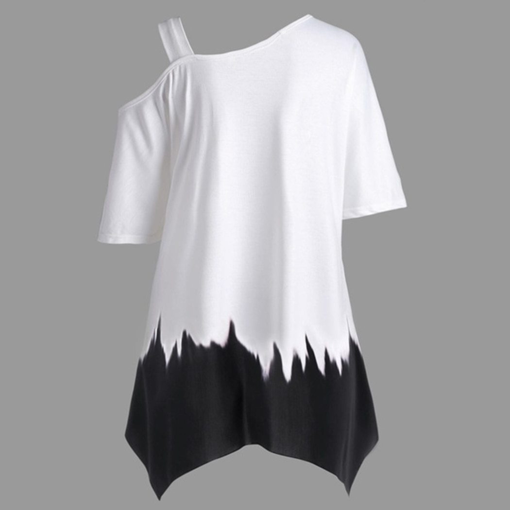 One Shoulder Butterfly Print Blouse - Plus Size Summer Style