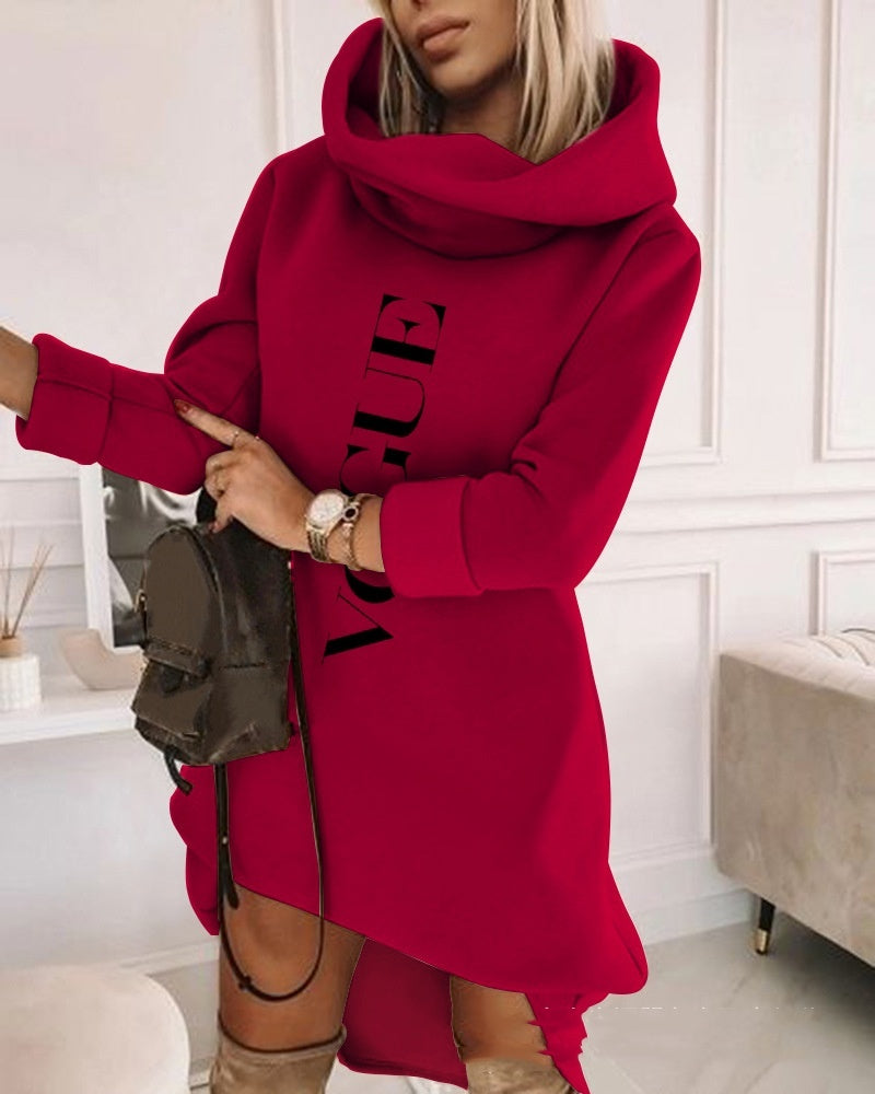 Women's Turtleneck Hooded Mid-Length Sweater Dress-Casual Oversized Style