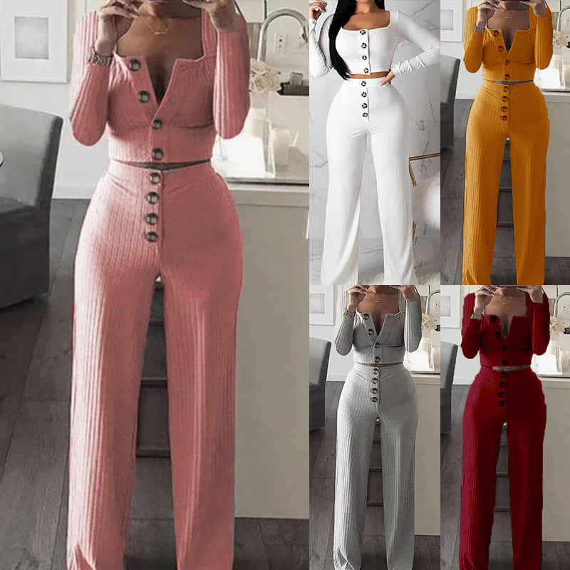 Slim Fit Buttoned Long Sleeve Cardigan Set-2Piece Casual Otfit