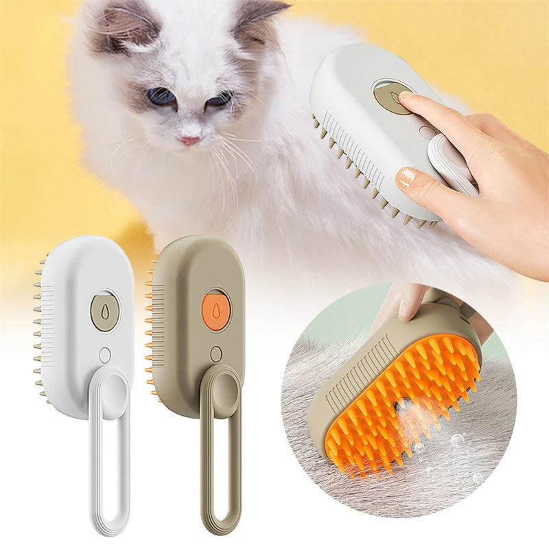 Electric Steam Brush for Cats and Dog-3in 1 Grooming and Massage Tool