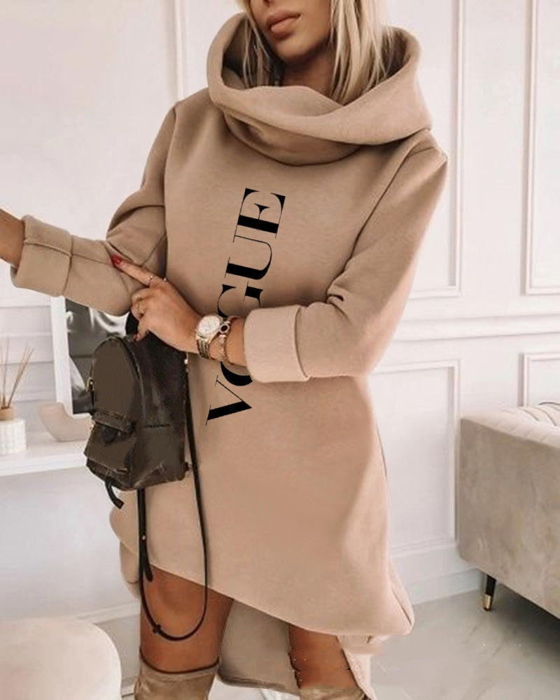 Women's Turtleneck Hooded Mid-Length Sweater Dress-Casual Oversized Style
