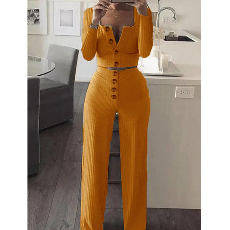 Slim Fit Buttoned Long Sleeve Cardigan Set-2Piece Casual Otfit