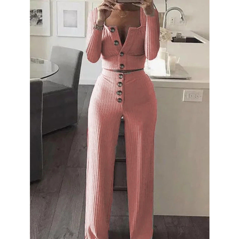 Slim Fit Buttoned Long Sleeve Cardigan Set-2Piece Casual Otfit
