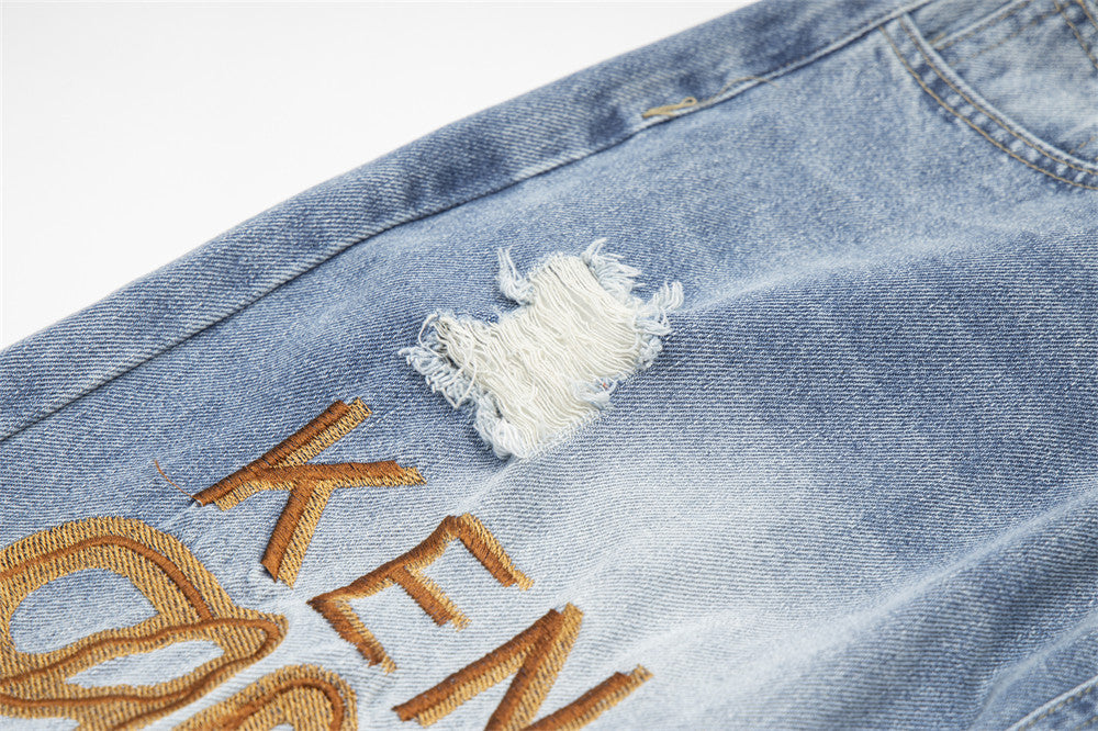 Graffiti-Print Ripped Jeans-Oversized Streetwear for woman