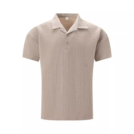 Men's Black Jacquard Polo Shirt Short Sleeve With Button -up Collar