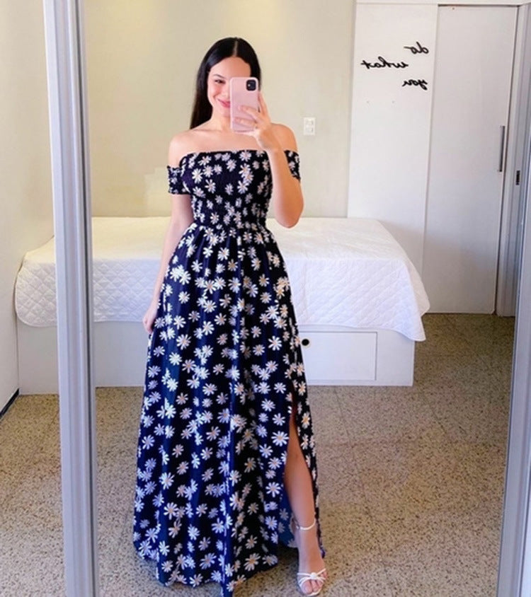 Off-Shoulder Rainbow Summer Dress-Casual Boho Style