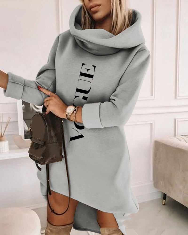 Women's Turtleneck Hooded Mid-Length Sweater Dress-Casual Oversized Style
