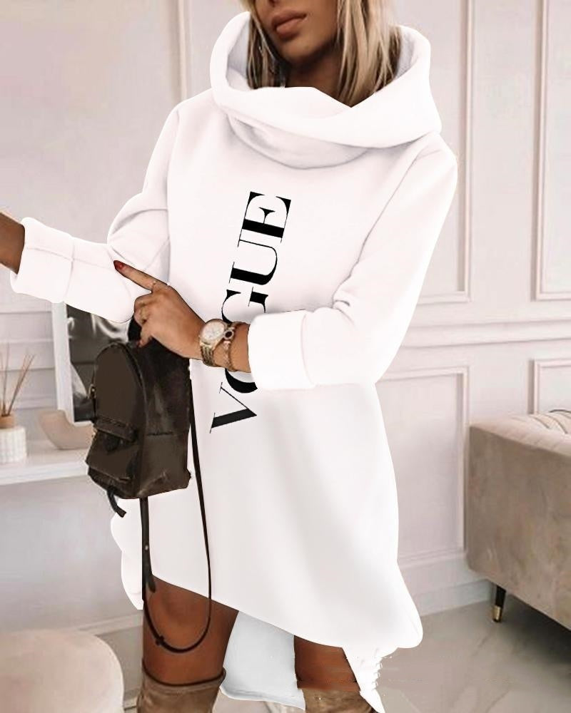 Women's Turtleneck Hooded Mid-Length Sweater Dress-Casual Oversized Style