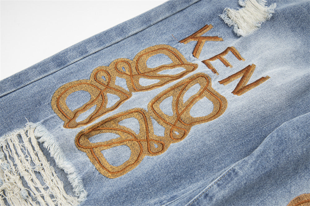 Graffiti-Print Ripped Jeans-Oversized Streetwear for woman