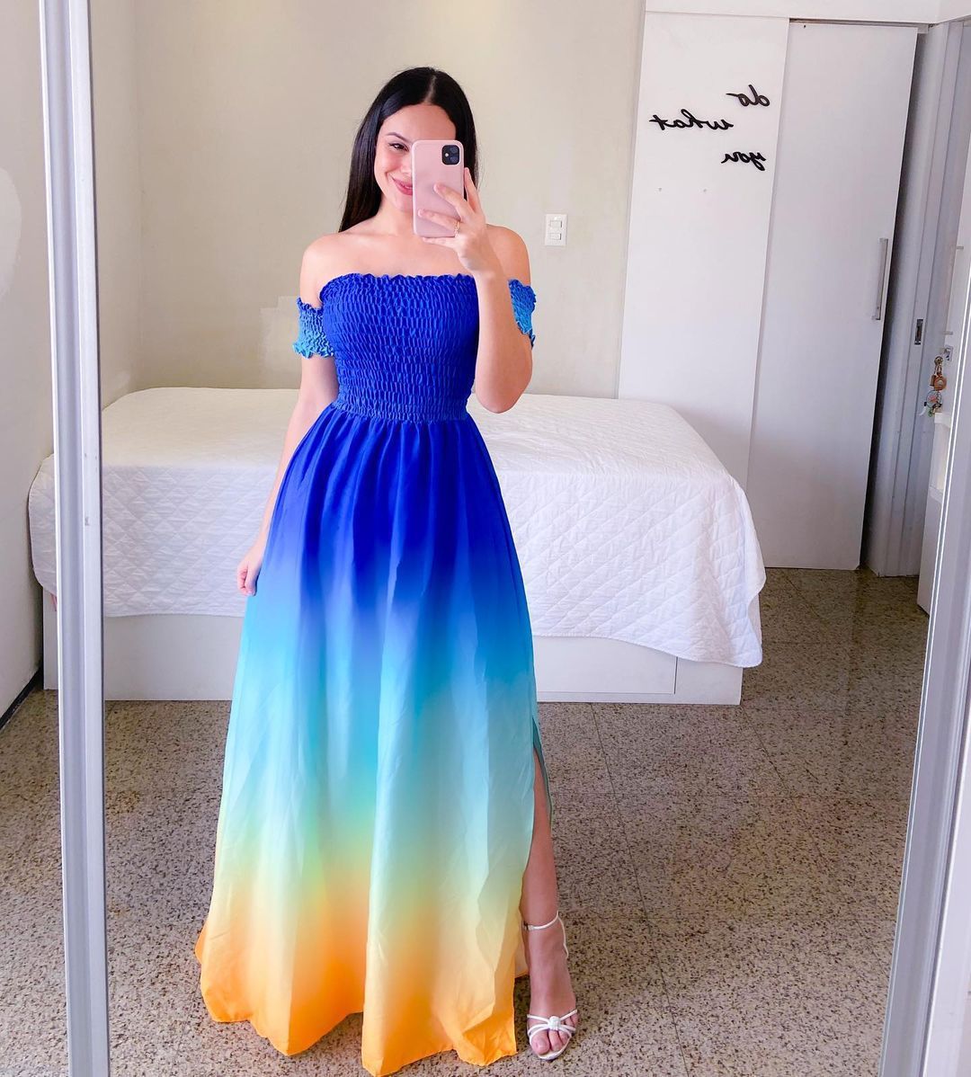 Off-Shoulder Rainbow Summer Dress-Casual Boho Style