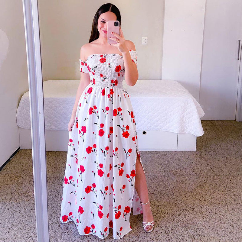 Off-Shoulder Rainbow Summer Dress-Casual Boho Style