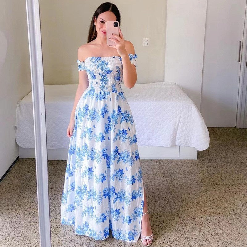 Off-Shoulder Rainbow Summer Dress-Casual Boho Style