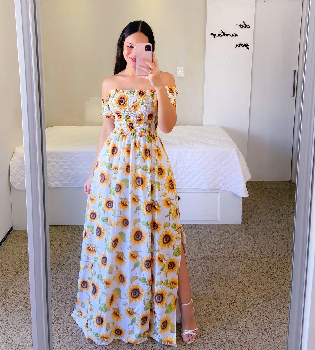 Off-Shoulder Rainbow Summer Dress-Casual Boho Style