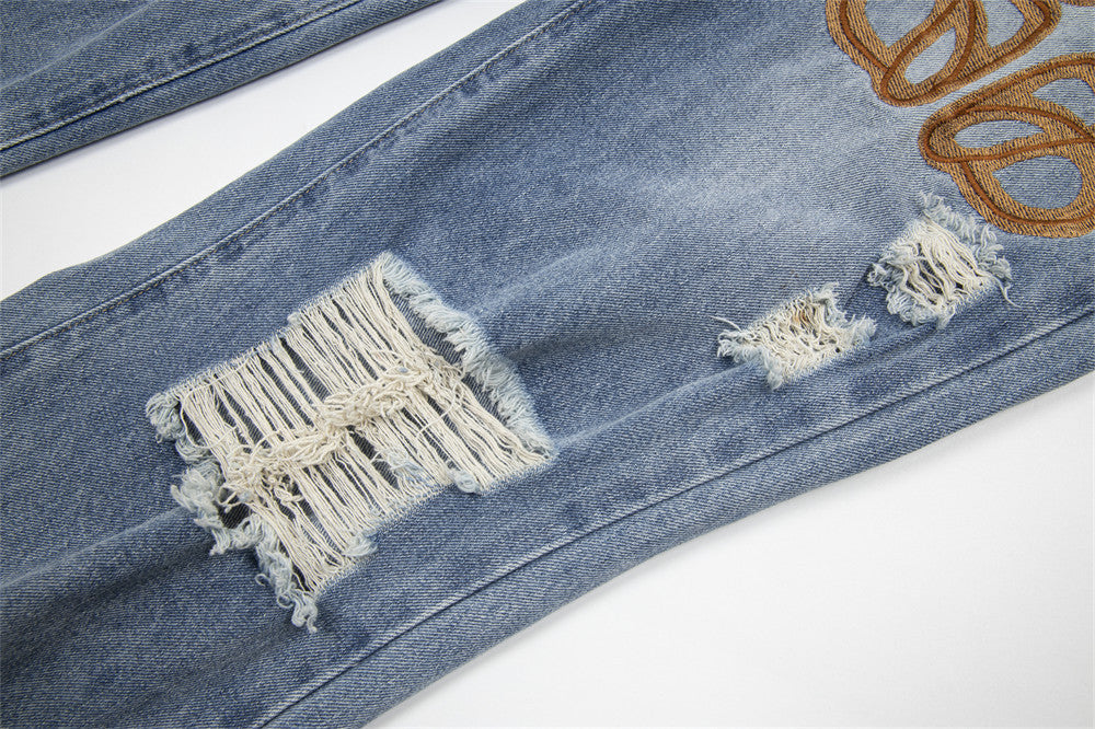 Graffiti-Print Ripped Jeans-Oversized Streetwear for woman