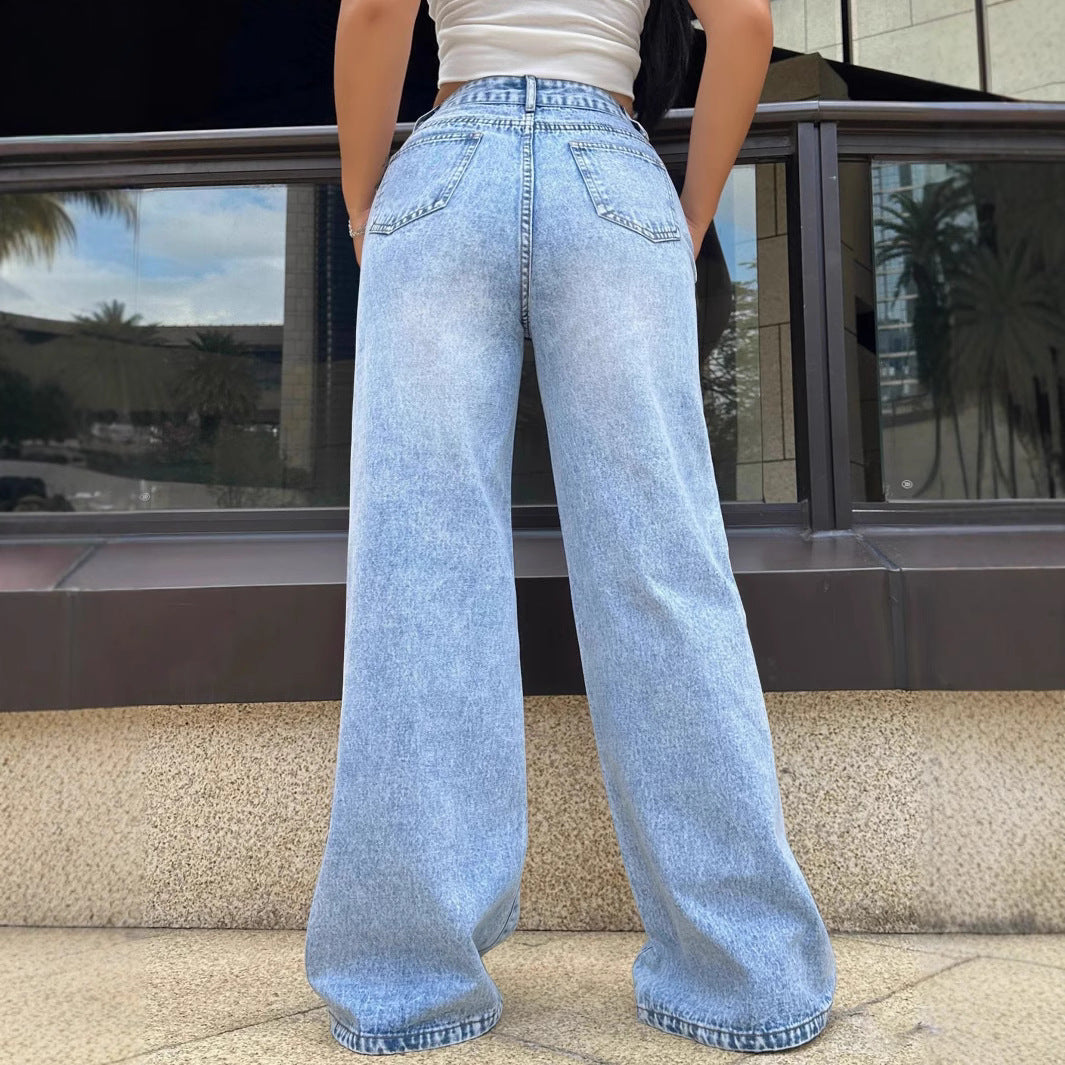 High Waist Distressed Wide-Led Jeans-Streetwear Vibes