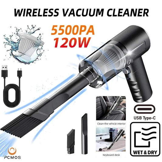 Powerful 120W Wireless Vacuum cleaner - Compact Cordless & Rechargeable - ideal for Home Car & Pet Hair
