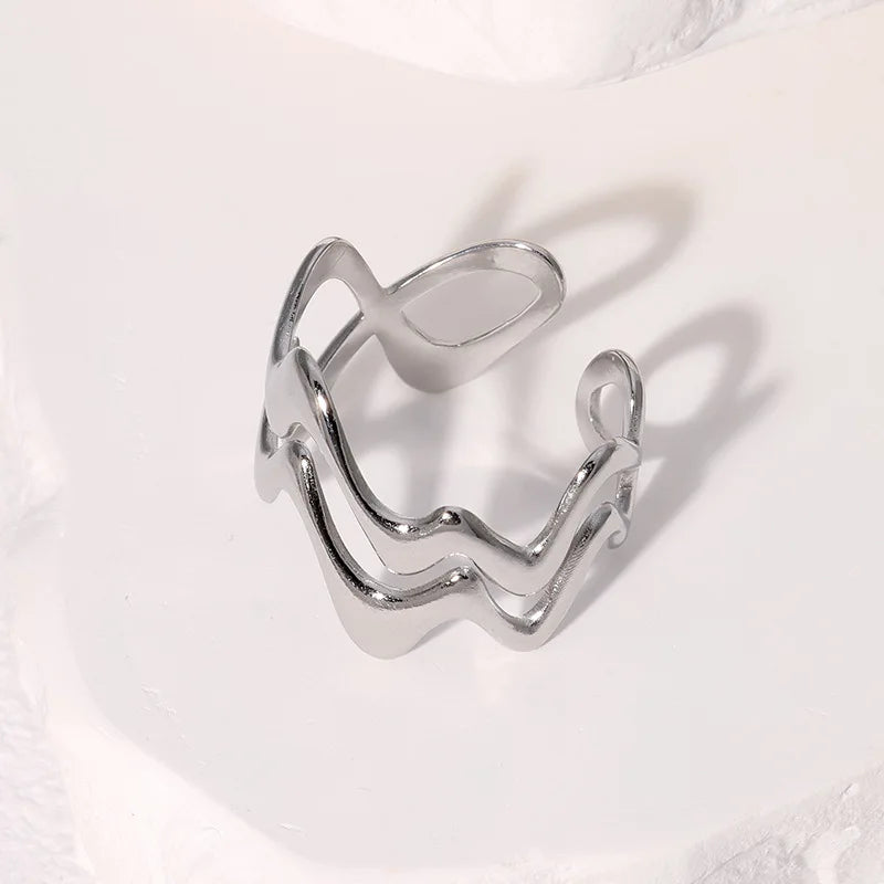 Stainless Steel Irregular Wave Rings for Women Men Creative Gold Color Adjustable Opening Rings Female Statement Jewelry Gifts