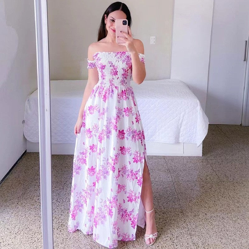 Off-Shoulder Rainbow Summer Dress-Casual Boho Style