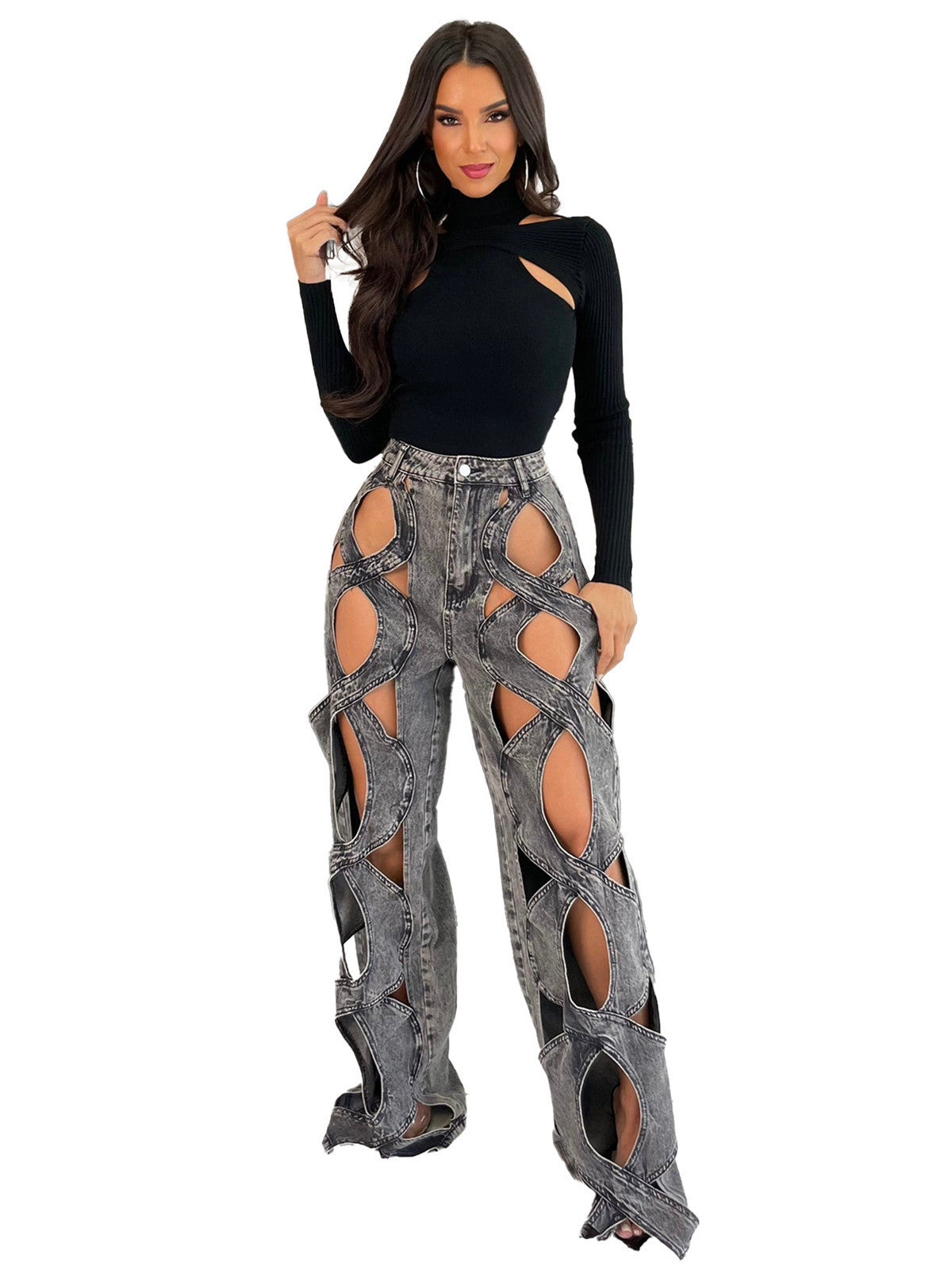 Cut- Out Love Twist Jeans-Edgy & Bold Stayle