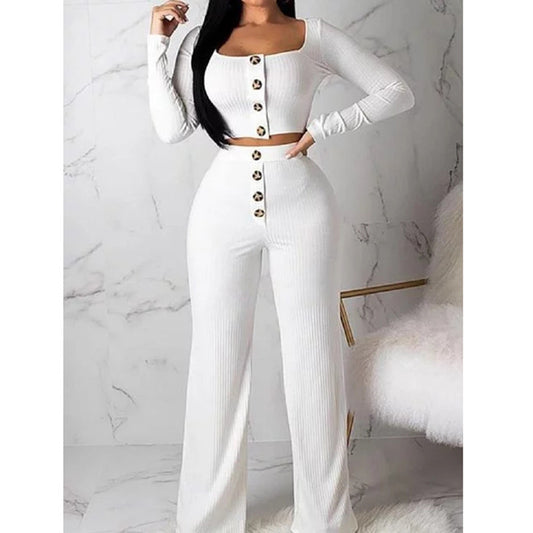 Slim Fit Buttoned Long Sleeve Cardigan Set-2Piece Casual Otfit