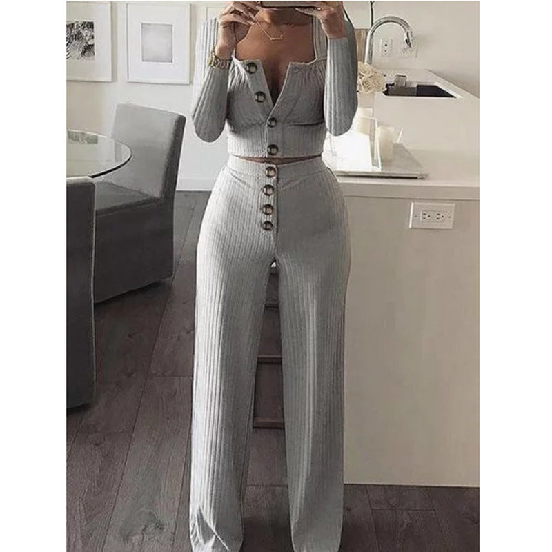 Slim Fit Buttoned Long Sleeve Cardigan Set-2Piece Casual Otfit