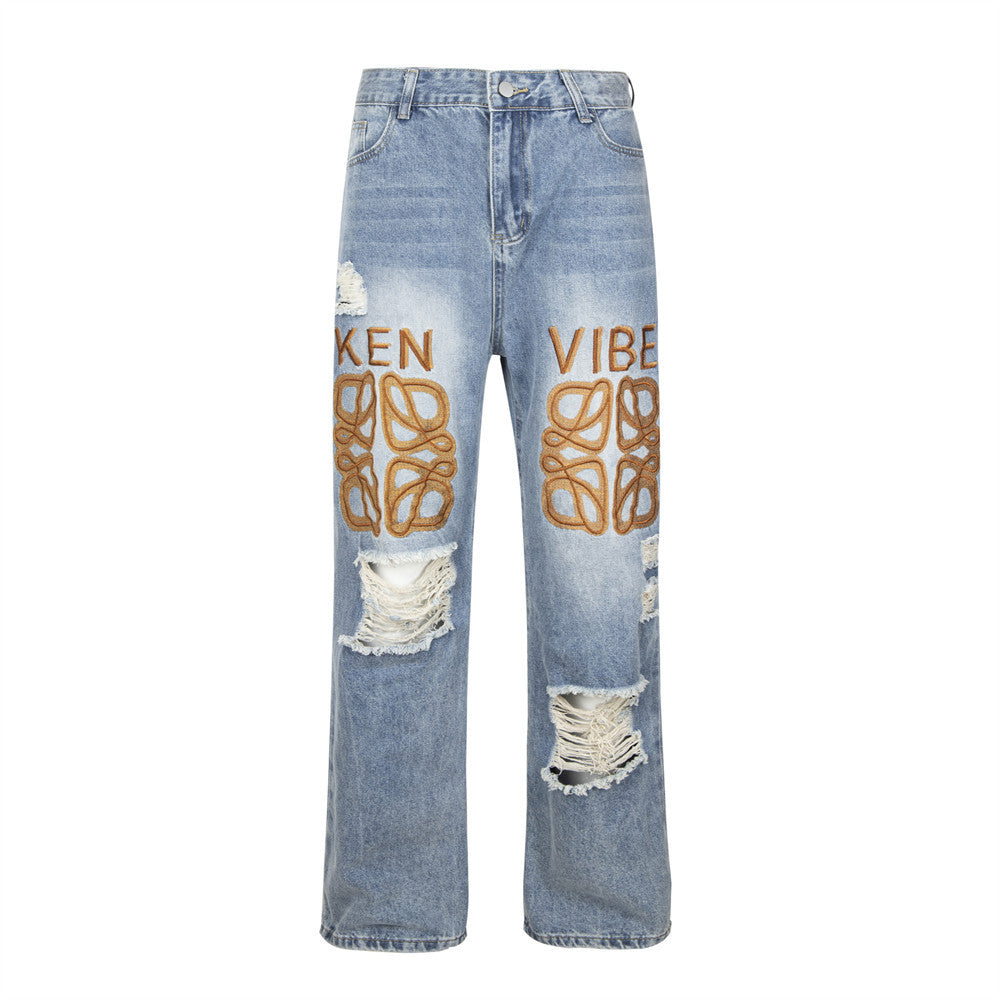 Graffiti-Print Ripped Jeans-Oversized Streetwear for woman