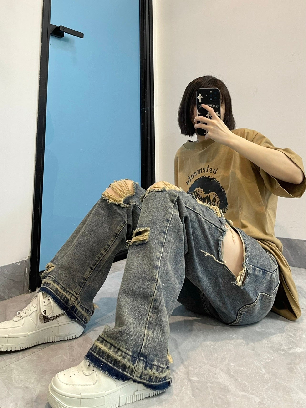 Blugi largi cu rupturi hip-hop - ținute streetwear supradimensionate pentru femei