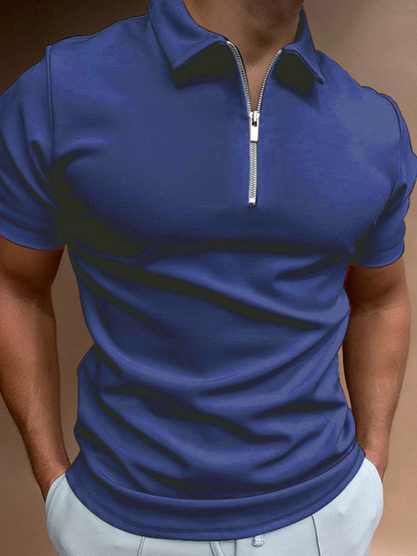Men's Casual Polo T-Shirt with Zipper -Lightweight & Comfortable