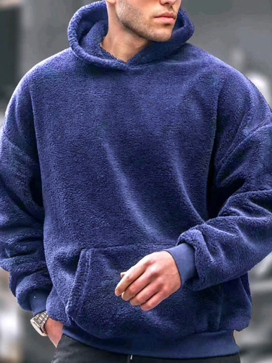 Men's Casual Plush Hooded Sweatshirt-warm and Comfortable